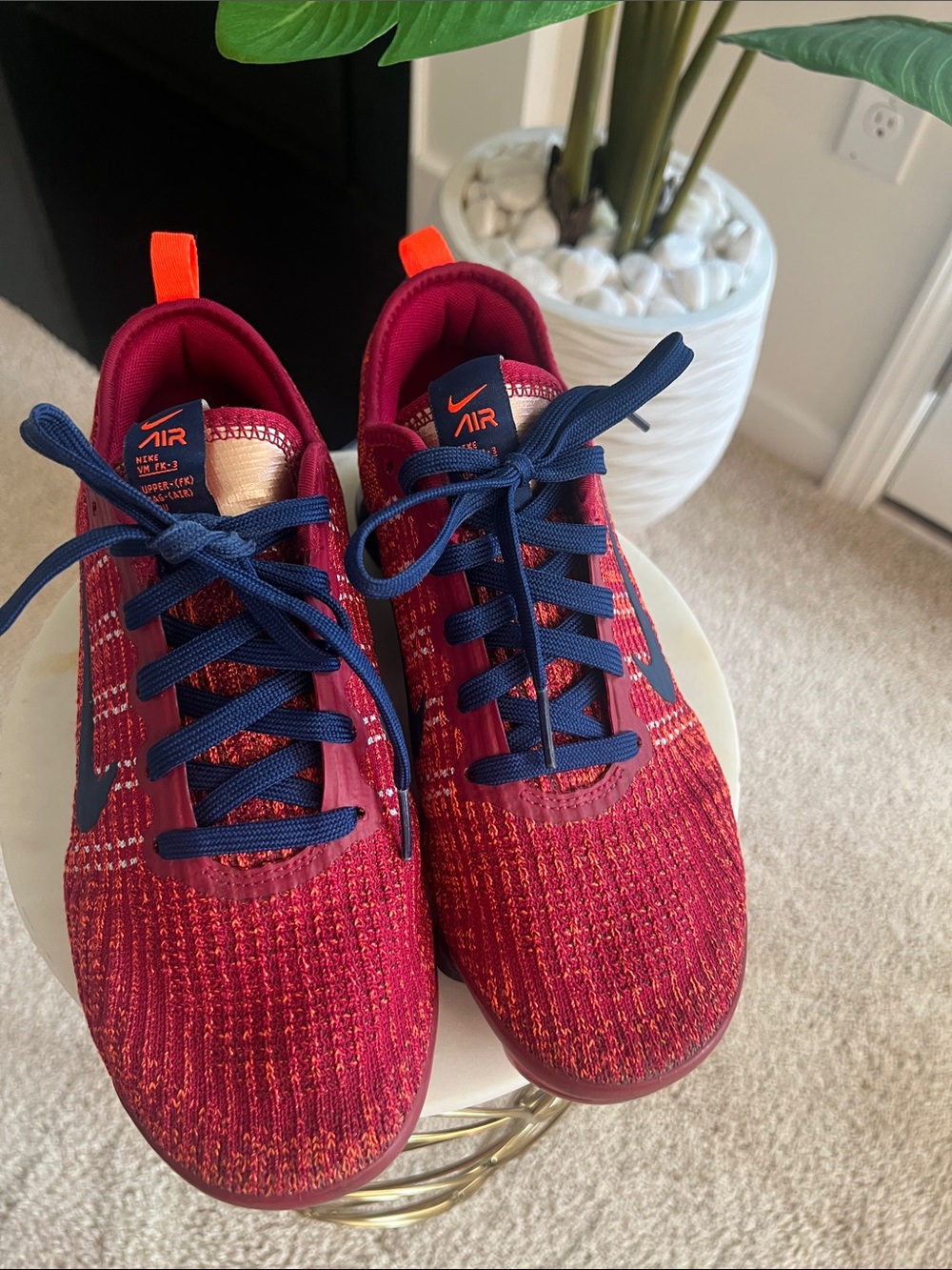 Nike Kids Red Knit Sneakers with Navy Accents